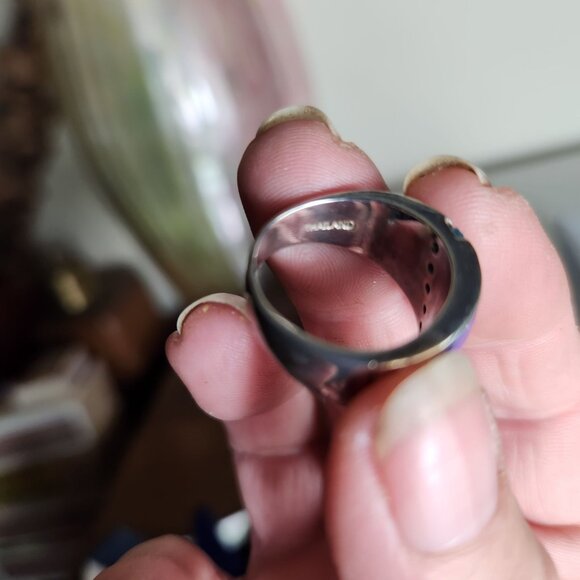 Thailand Multi-Stone Inlay Sterling Silver Ring With Geometric Design signed NF - Picture 3 of 4